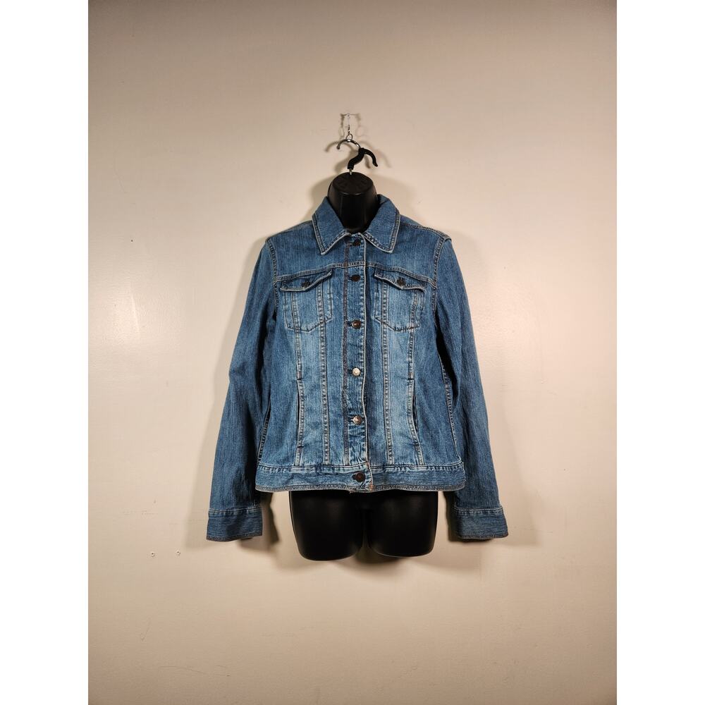 EDDIE BAUER Denim Trucker‎ Jean Jacket Womens M Blue Boho Festival Rodeo Casual